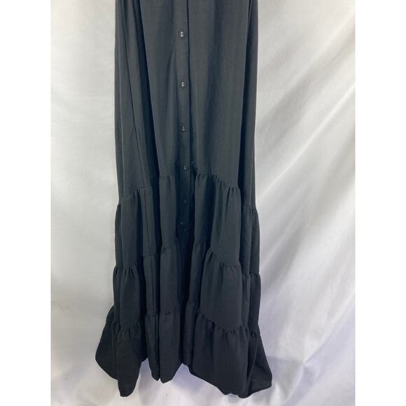 Umgee Tiered Black Collared Sleeveless Button Up Maxi Dress Size Small - Picture 2 of 4
